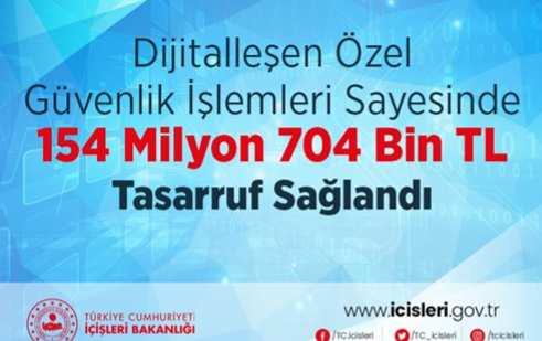 Dijitalleşen özel güvenlik işlemleriyle 154 milyon lira tasarruf sağlandı