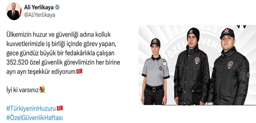 İçişleri Bakanı Yerlikaya, özel güvenlik görevlilerine teşekkür etti