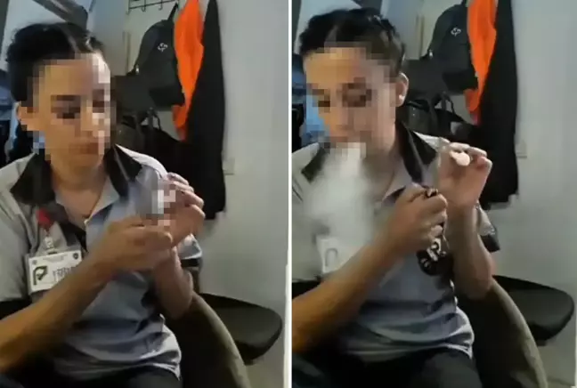 Özel güvenlik görevlisi görev sırasında uyuşturucu madde içerken görüntülendi